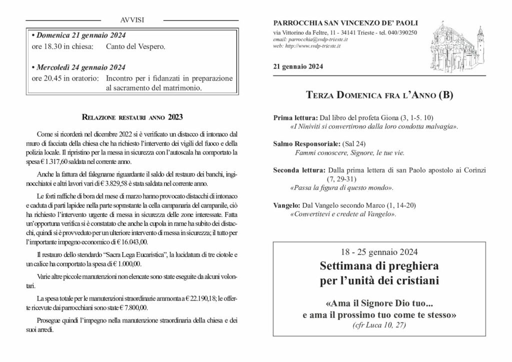 Avvisi del 22/01/2024