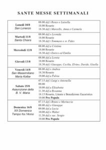 Intenzioni delle Messe del 10/08/2026