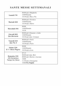 Intenzioni delle Messe del 17/08/2026
