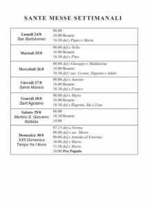 Intenzioni delle Messe del 24/08/2026