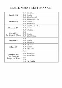 Intenzioni delle Messe del 31/08/2026