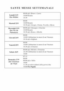 Intenzioni delle Messe del 21/09/2026