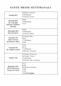Intenzioni delle Messe del 28/09/2026