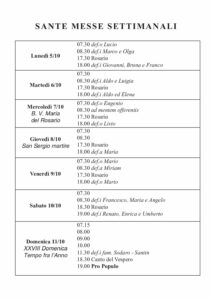 Intenzioni delle Messe del 05/10/2026